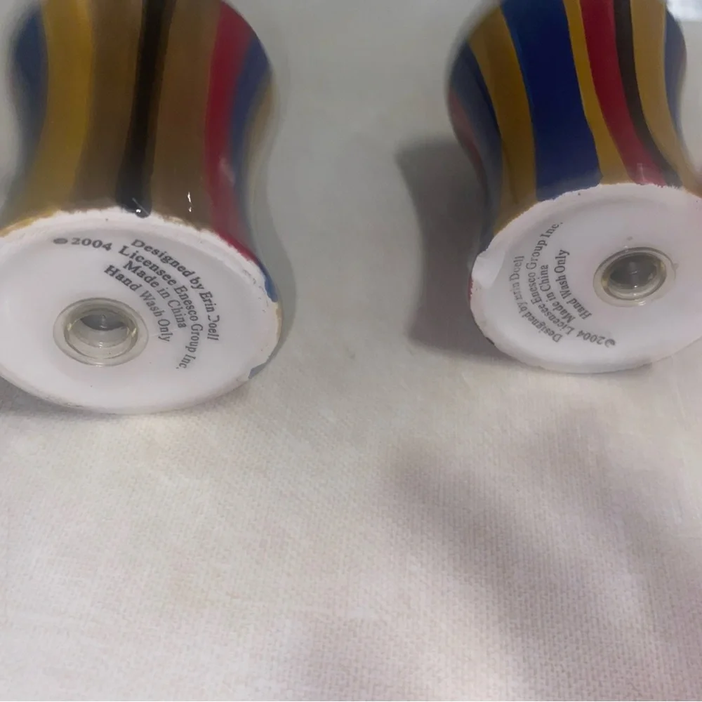 Vintage 2004 Enesco By Erin Donell Salt & Pepper Shakers‎ Set Of 2 Multi Striped